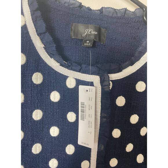 NWT J. CREW BLAZER JACKET POLKA DOT NAVY BLUE WHITE TEXTURED TWEED RUFFLE G3728 - Picture 6 of 16
